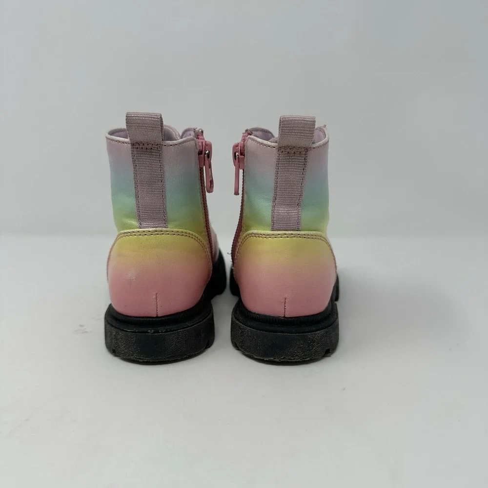 Cat & Jack Rainbow Combat Boots Toddler Girls Sz 7 Lace Zipper‎ Closure